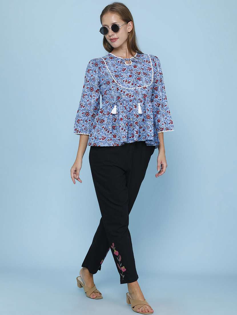Women Printed Three Quarter Sleeves Flared Kurti - 22247096 -  Standard Image - 5