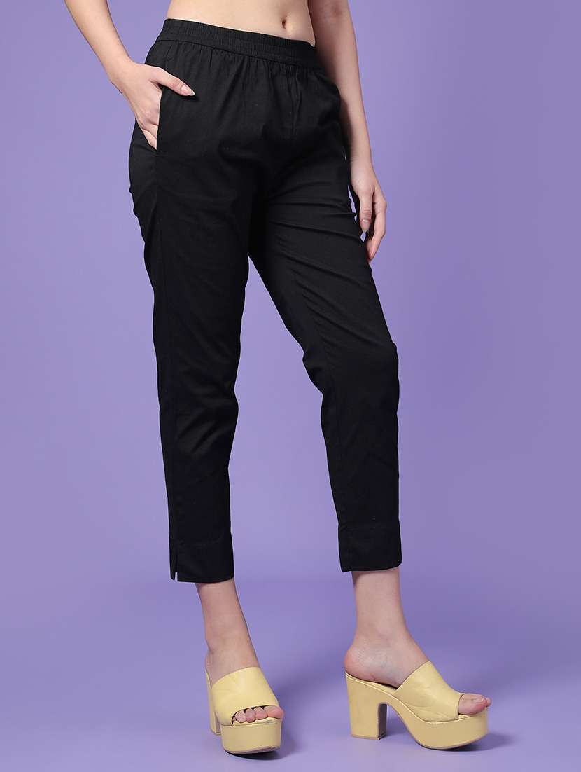 Women Solid Mid Rise Ankle Length Tapered Pant - 22247136 -  Standard Image - 3