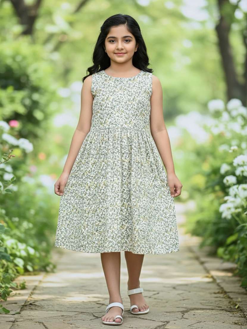 girls printed sleeveless flared frock