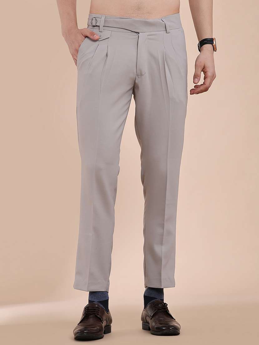 men solid mid rise regular fit formal trouser