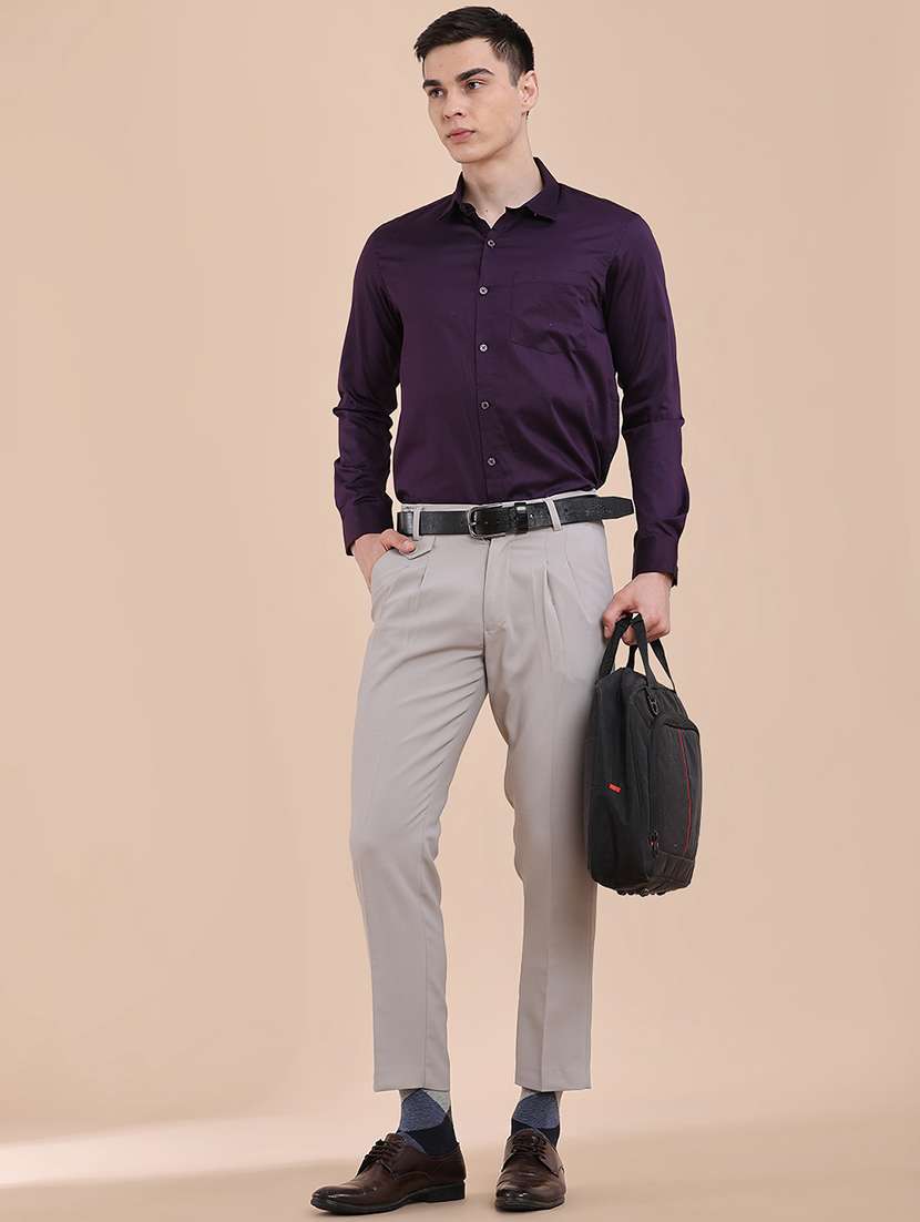 men solid mid rise regular fit formal trouser - 22247225 -  Standard Image - 5