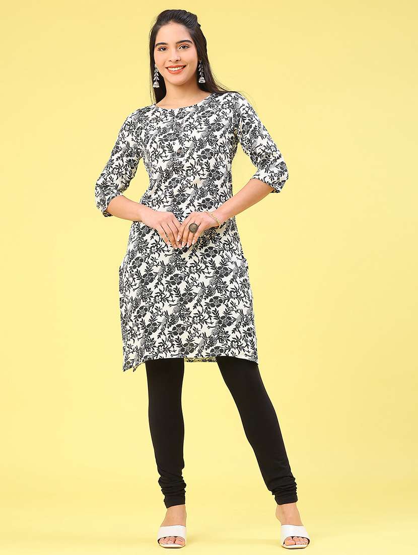women floral printed three quarter sleeve straight kurta