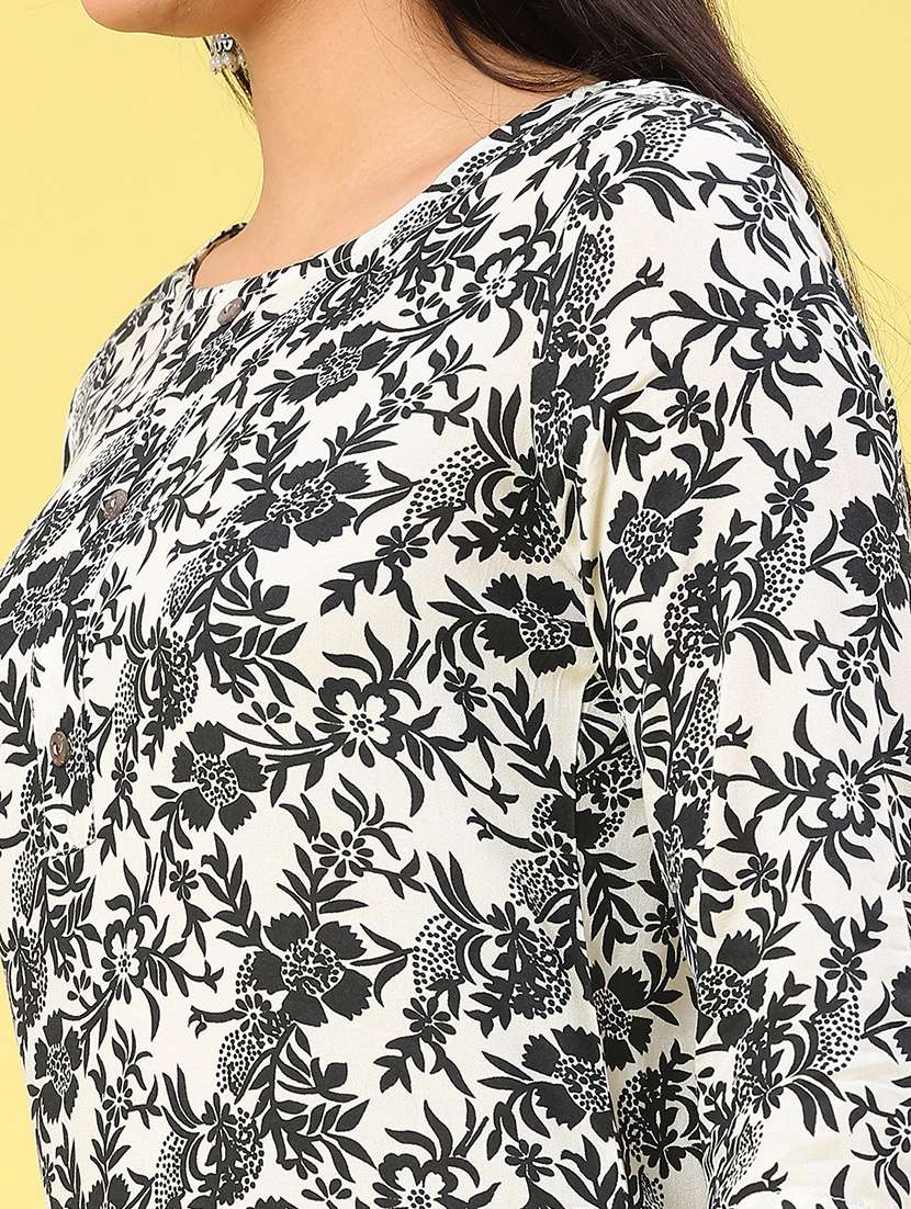 women floral printed three quarter sleeve straight kurta - 22247251 -  Standard Image - 5