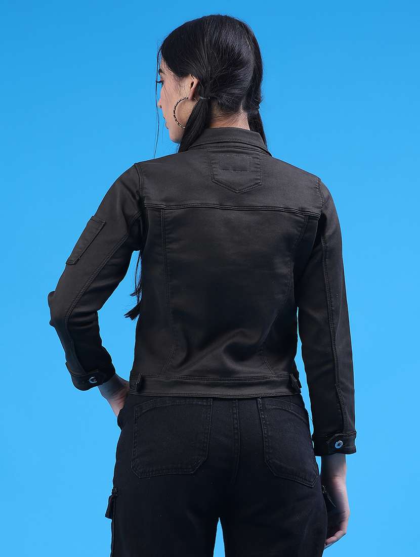 women solid long sleeve denim jacket - 22247334 -  Standard Image - 3