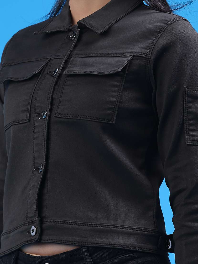 women solid long sleeve denim jacket - 22247334 -  Standard Image - 5