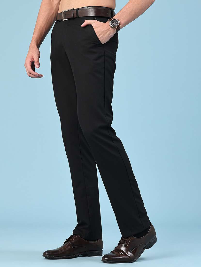 black polyester flat front trousers formal
