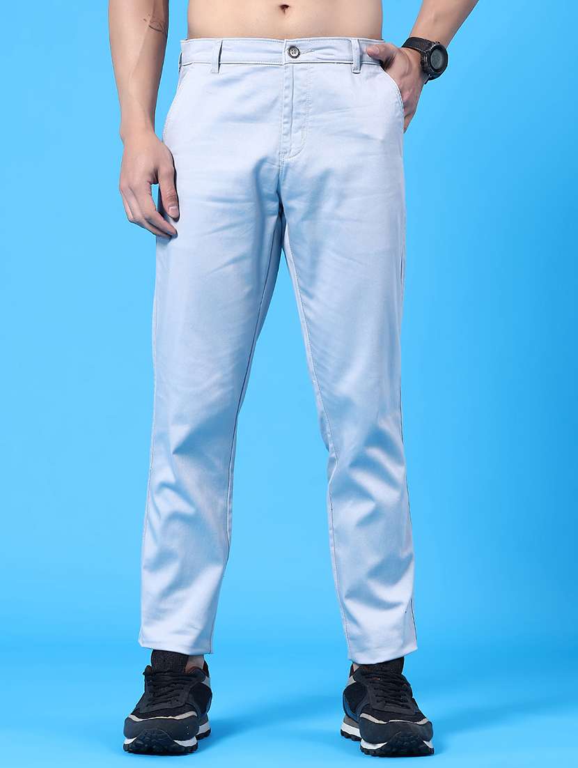men solid mid rise chinos casual trouser