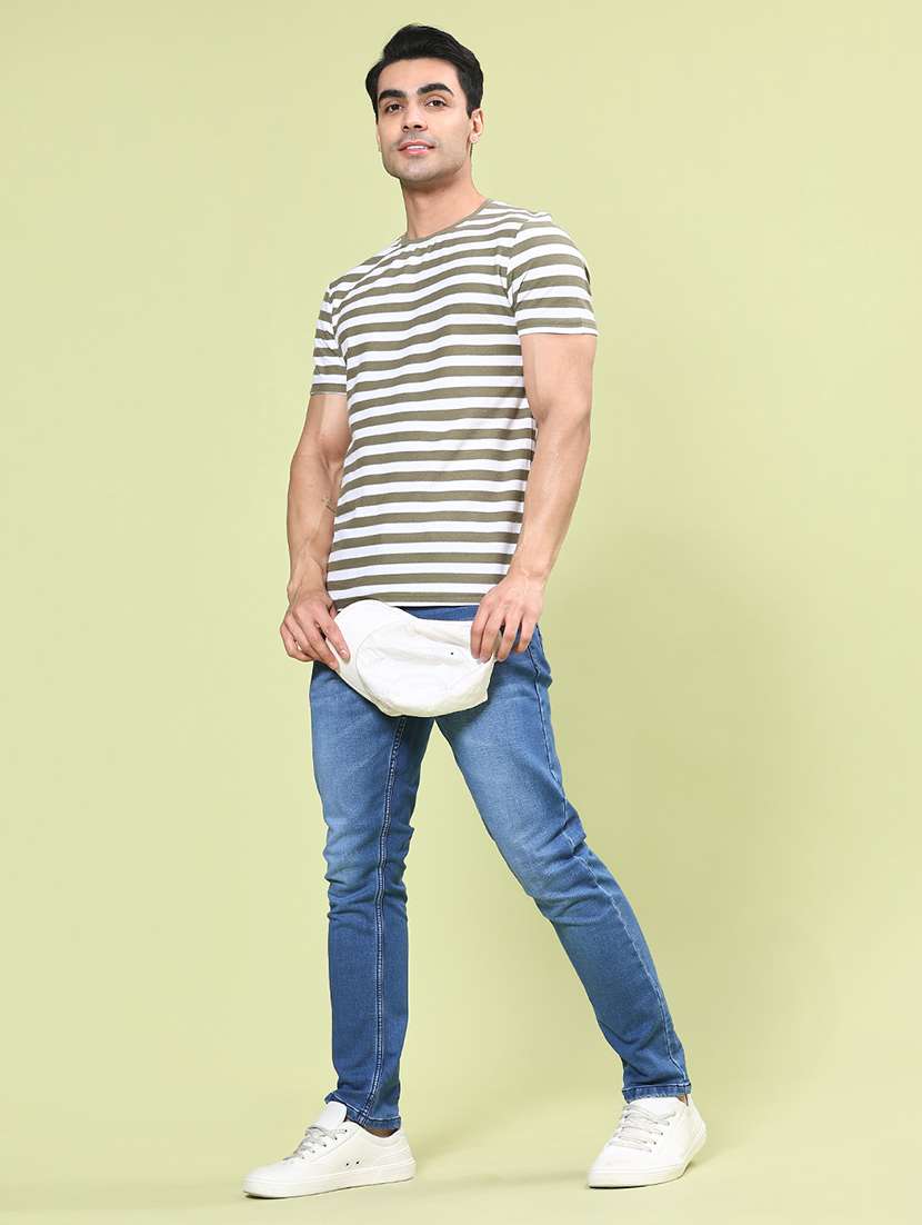 men brown stripes cotton blend plain t-shirt - 22247468 -  Standard Image - 3