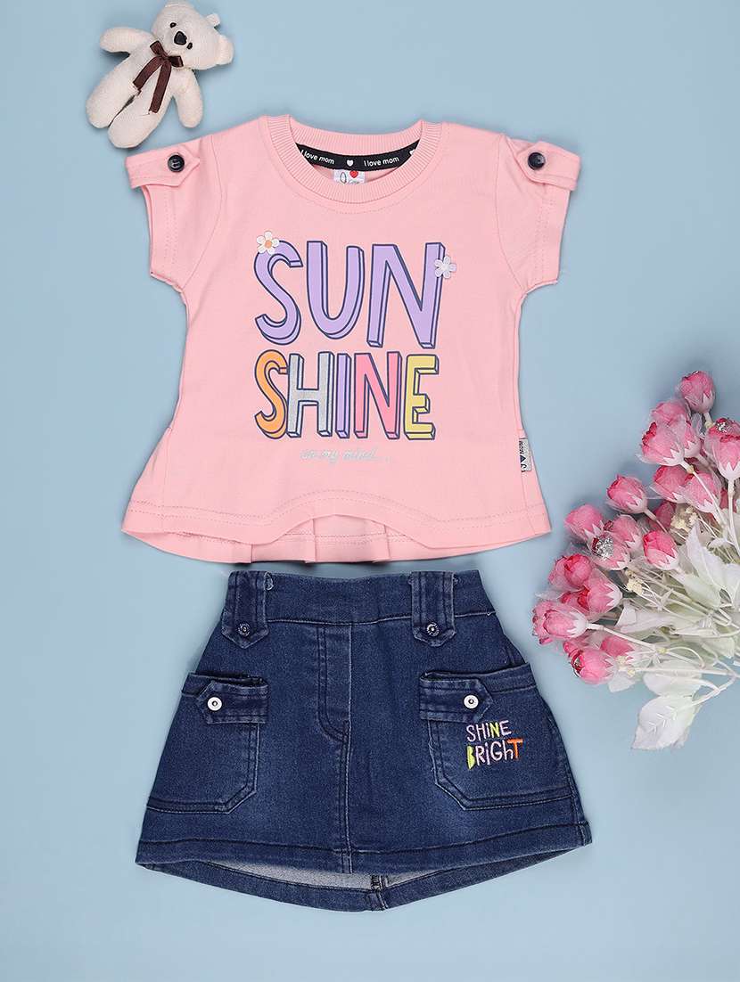 girls typography short sleeve twin set