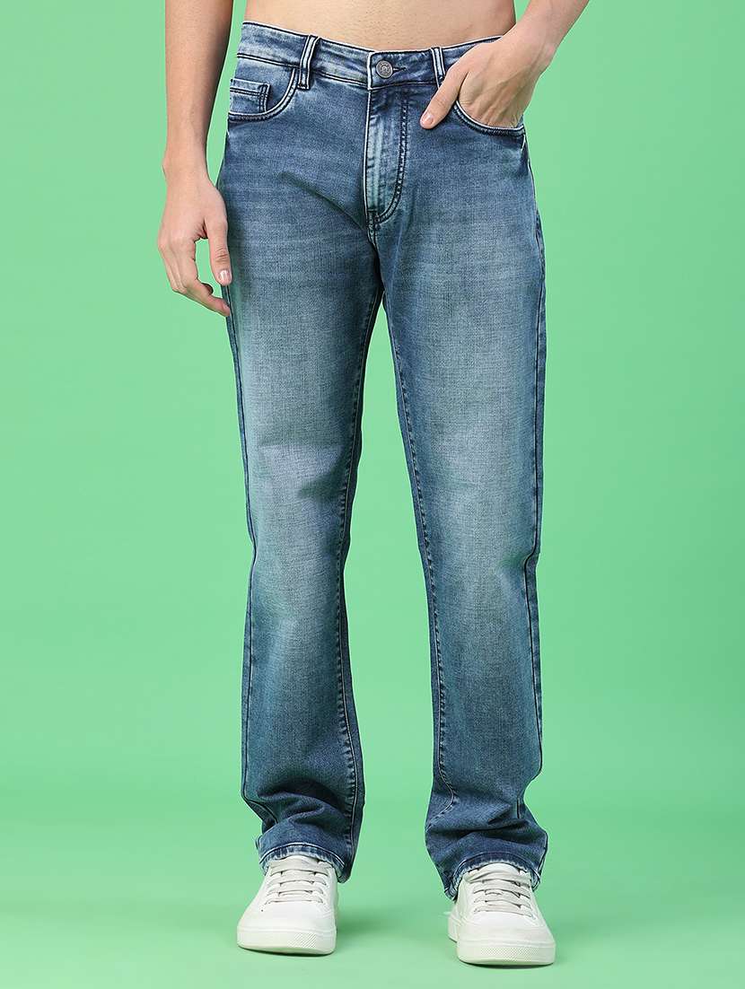 men washed mid rise full length relaxed fit jeans