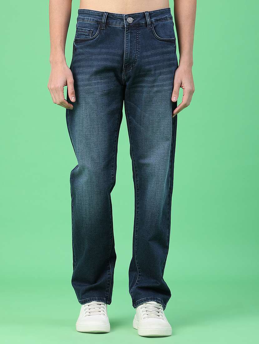 men washed mid rise full length relaxed fit jeans