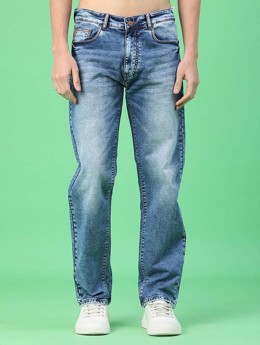 men washed mid rise full length relaxed fit jeans