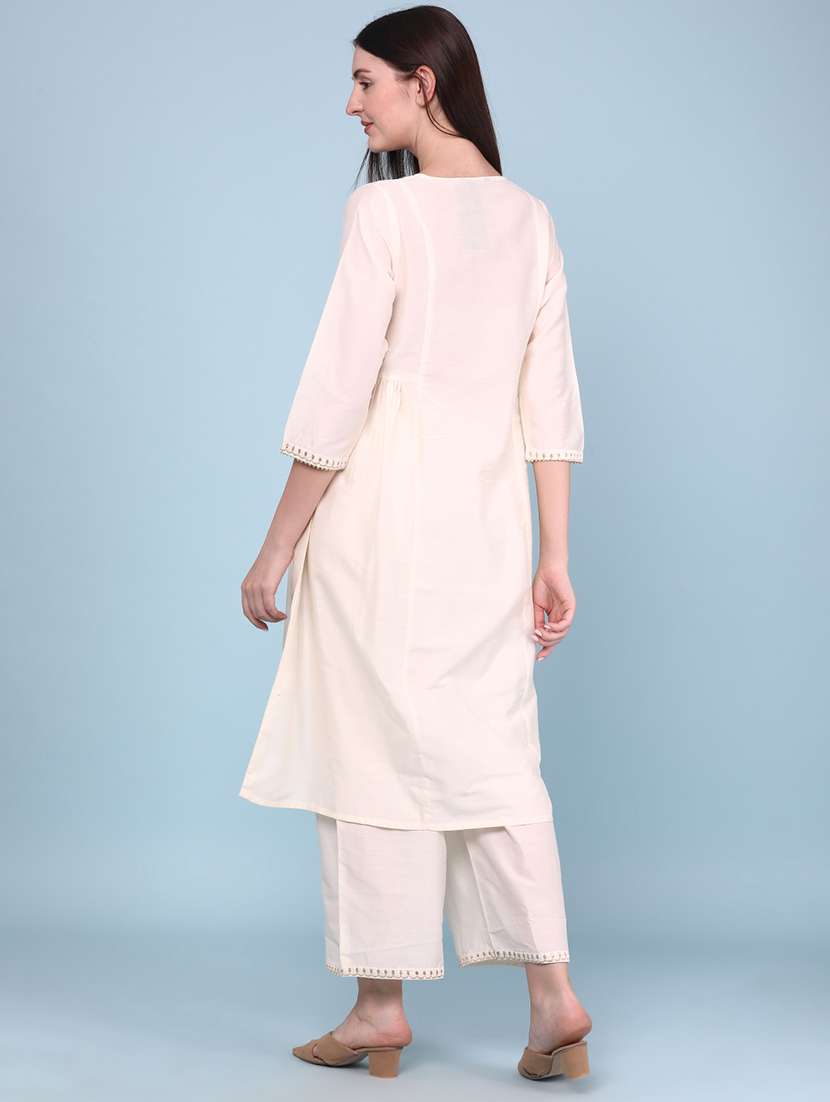 women embroidered three quarter sleeves kurta pant set - 22248097 -  Standard Image - 3