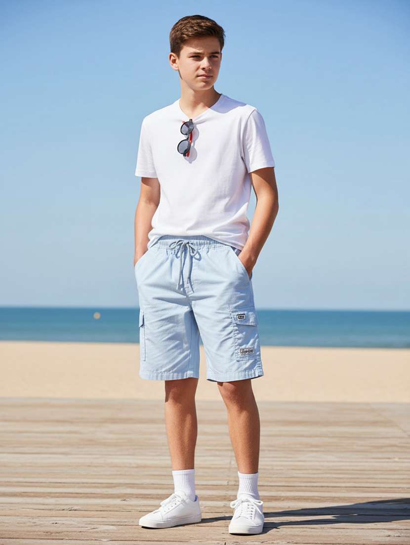 boys solid mid rise cargo shorts