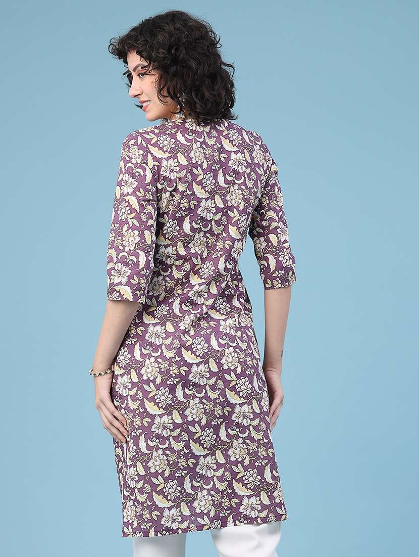 women floral printed three quarter sleeve straight kurta - 22248165 -  Standard Image - 5