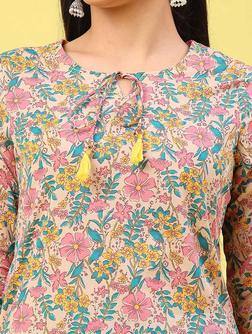 women floral printed three quarter sleeve straight kurta - 22248167 -  Standard Image - 5
