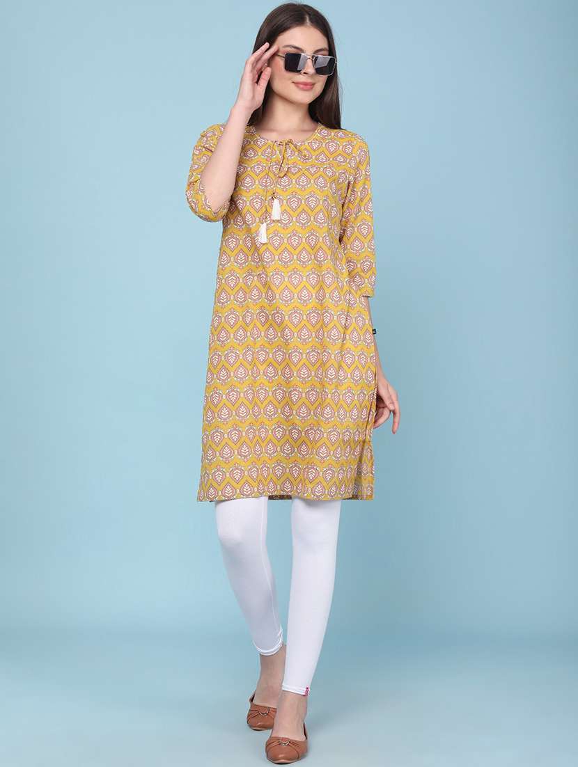 women printed three quarter sleeves straight kurta