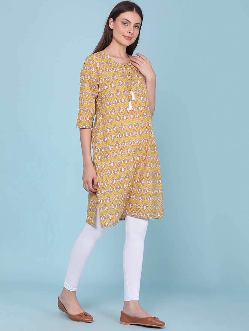 women printed three quarter sleeves straight kurta - 22248169 -  Standard Image - 3