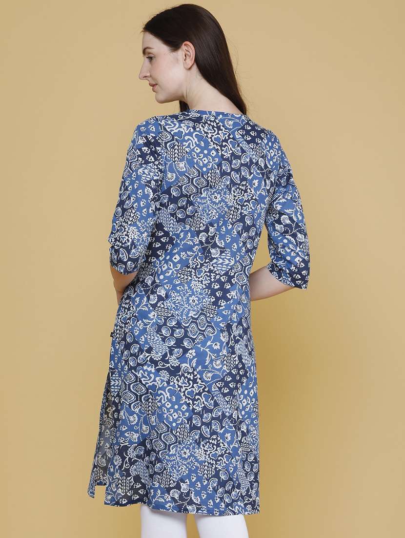 Women Printed Three Quarter Sleeves Straight Kurta - 22248171 -  Standard Image - 3