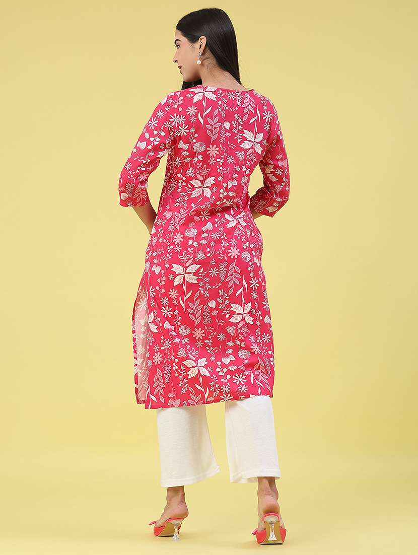 women floral three quarter sleeve kurta pant set - 22248174 -  Standard Image - 5