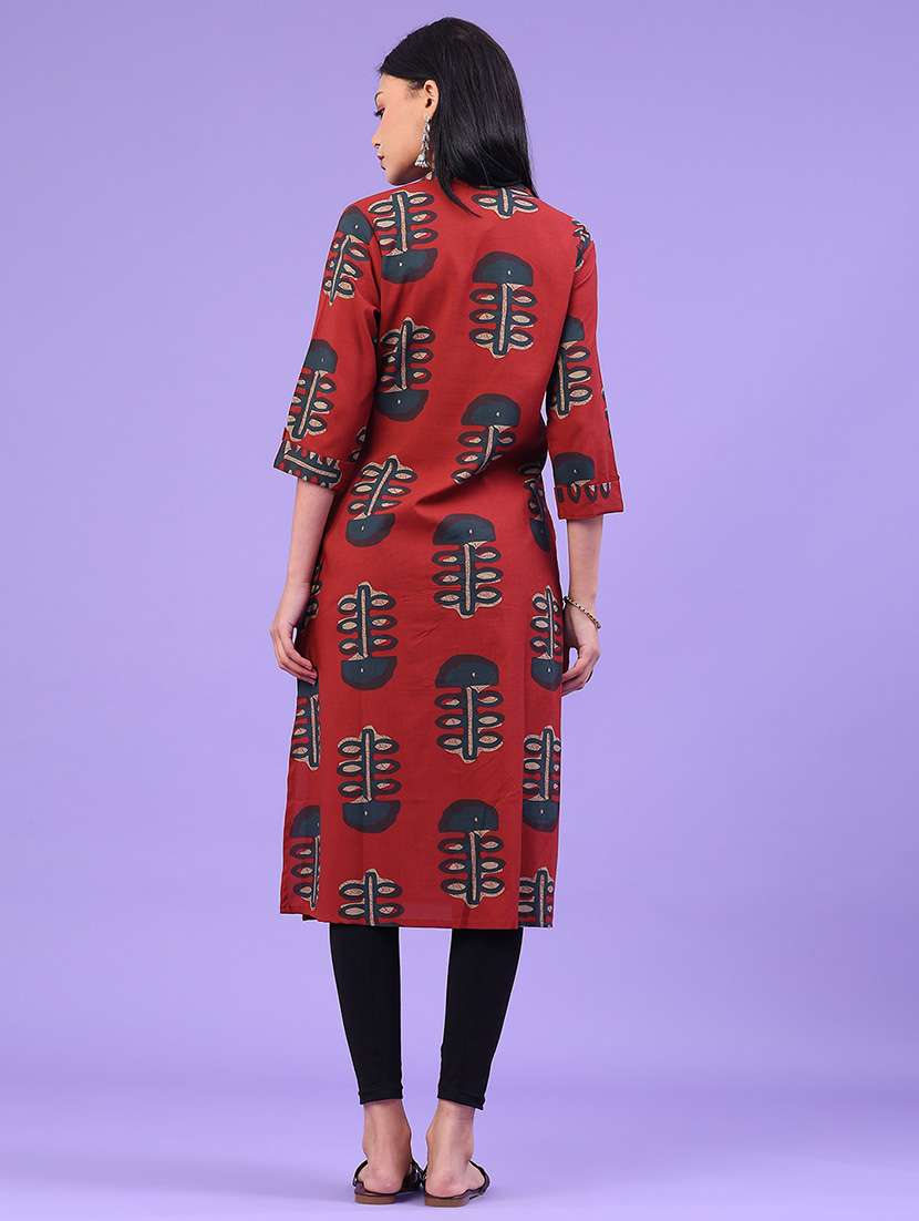women printed three quarter sleeve straight kurta - 22248176 -  Standard Image - 3