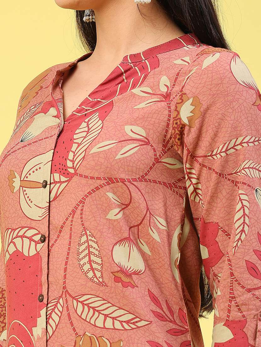 Women Printed Three Quarter Sleeve Straight Kurta - 22248180 -  Standard Image - 5