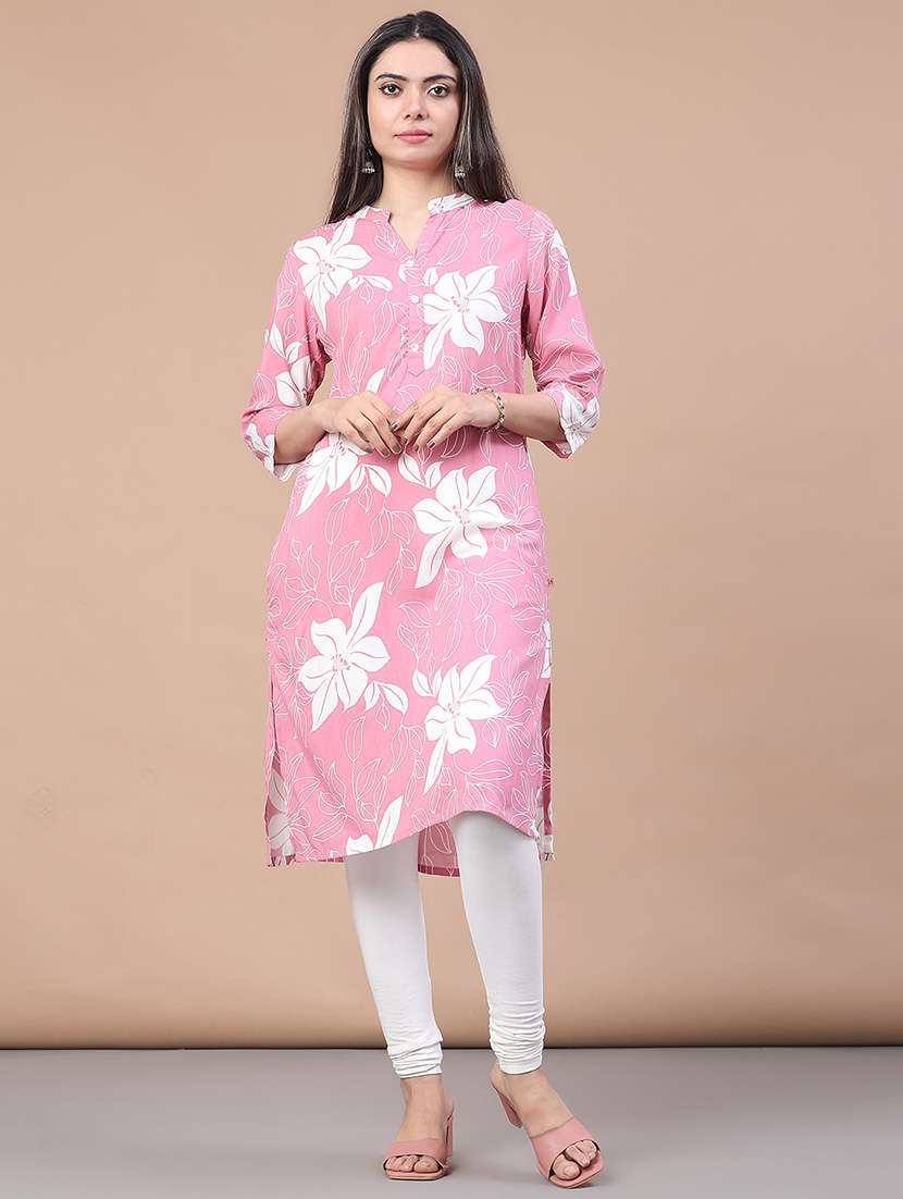 women floral printed three quarter sleeve straight kurta