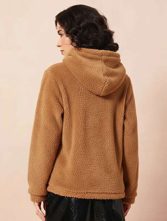 women solid long sleeve hooded sweatshirt - 22248294 -  Standard Image - 3