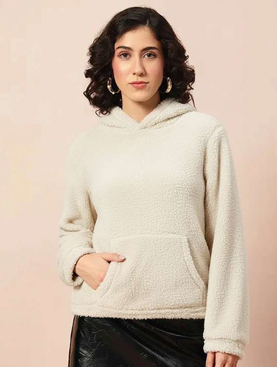 women solid long sleeve hooded sweatshirt