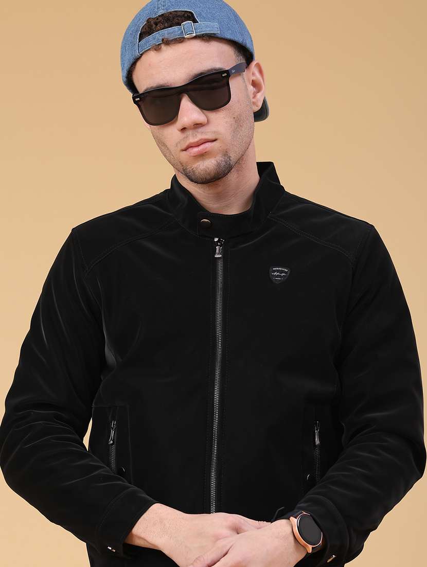 men solid long sleeve bomber jacket