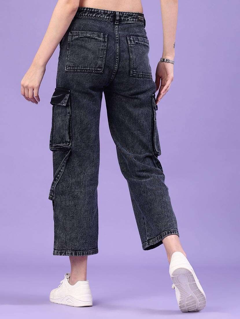women solid mid rise denim cargo  - 22248380 -  Standard Image - 3