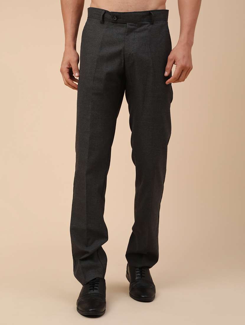 men solid mid rise slim fit formal trouser