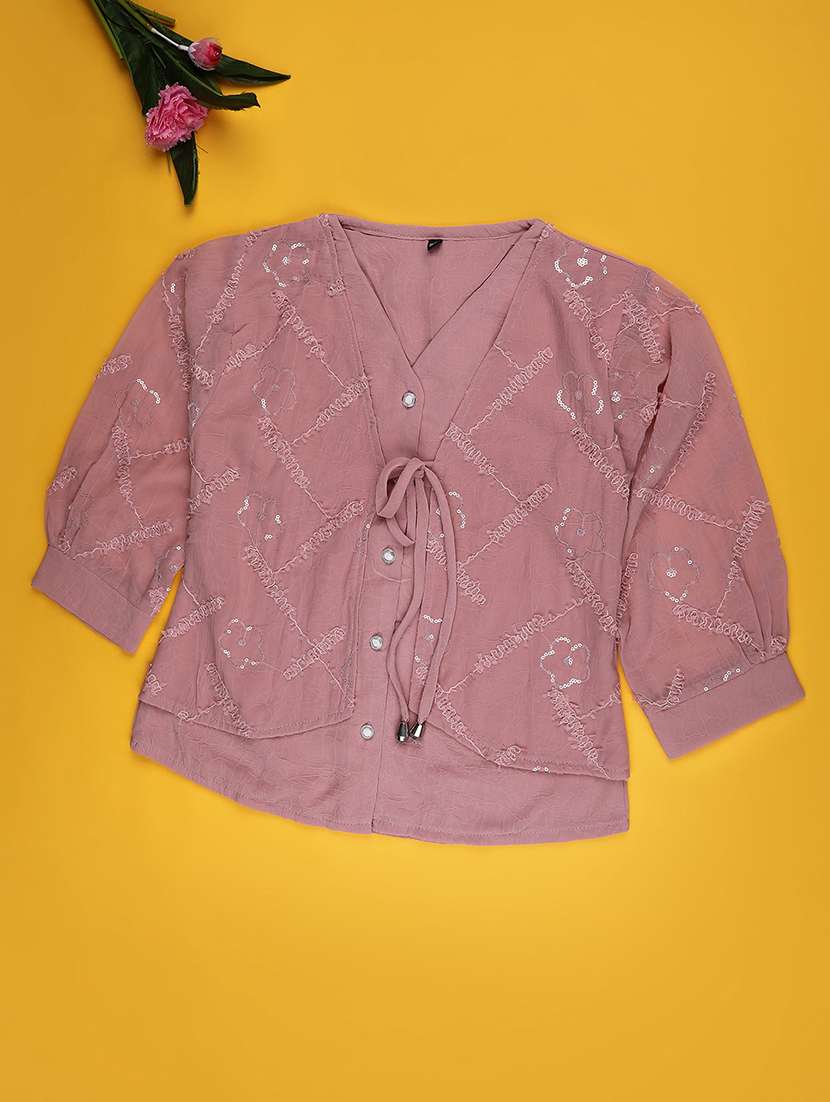 girls self designed puff sleeve top