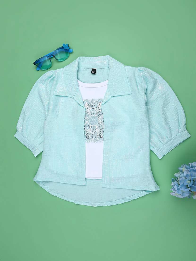 girls self designed puff sleeve top