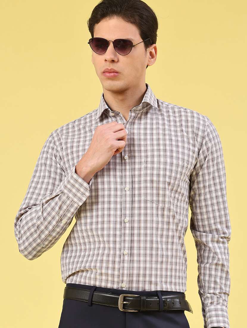 men checkered long sleeve slim fit formal shirt