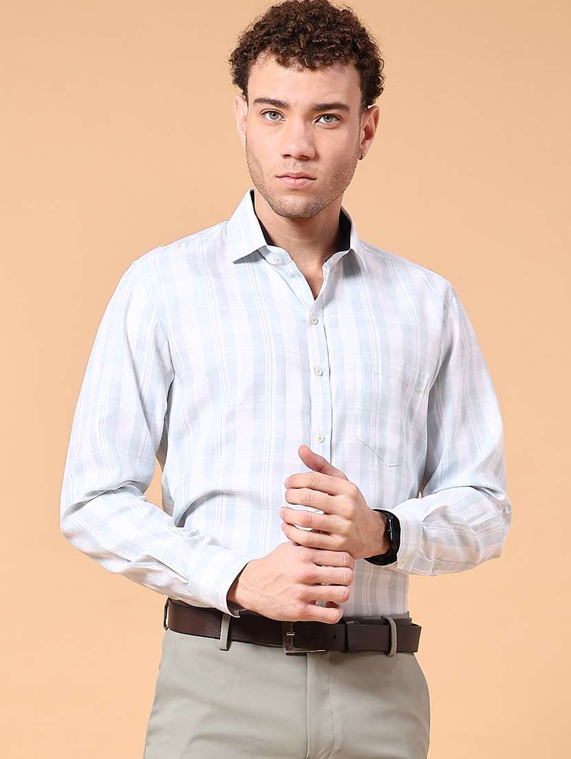 men checkered long sleeve slim fit formal shirt