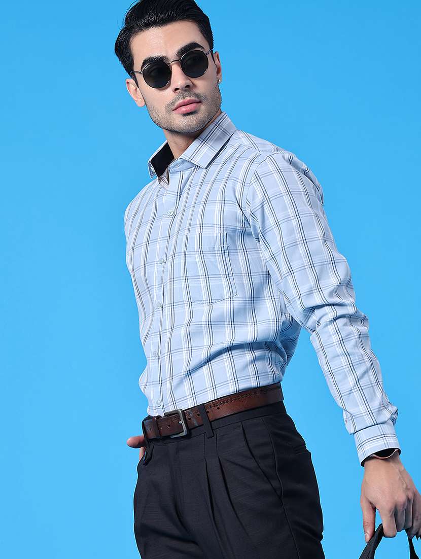men checkered long sleeve slim fit formal shirt