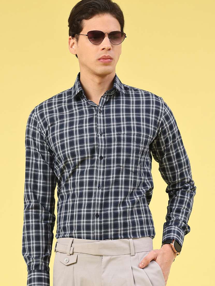 men checkered long sleeve slim fit formal shirt