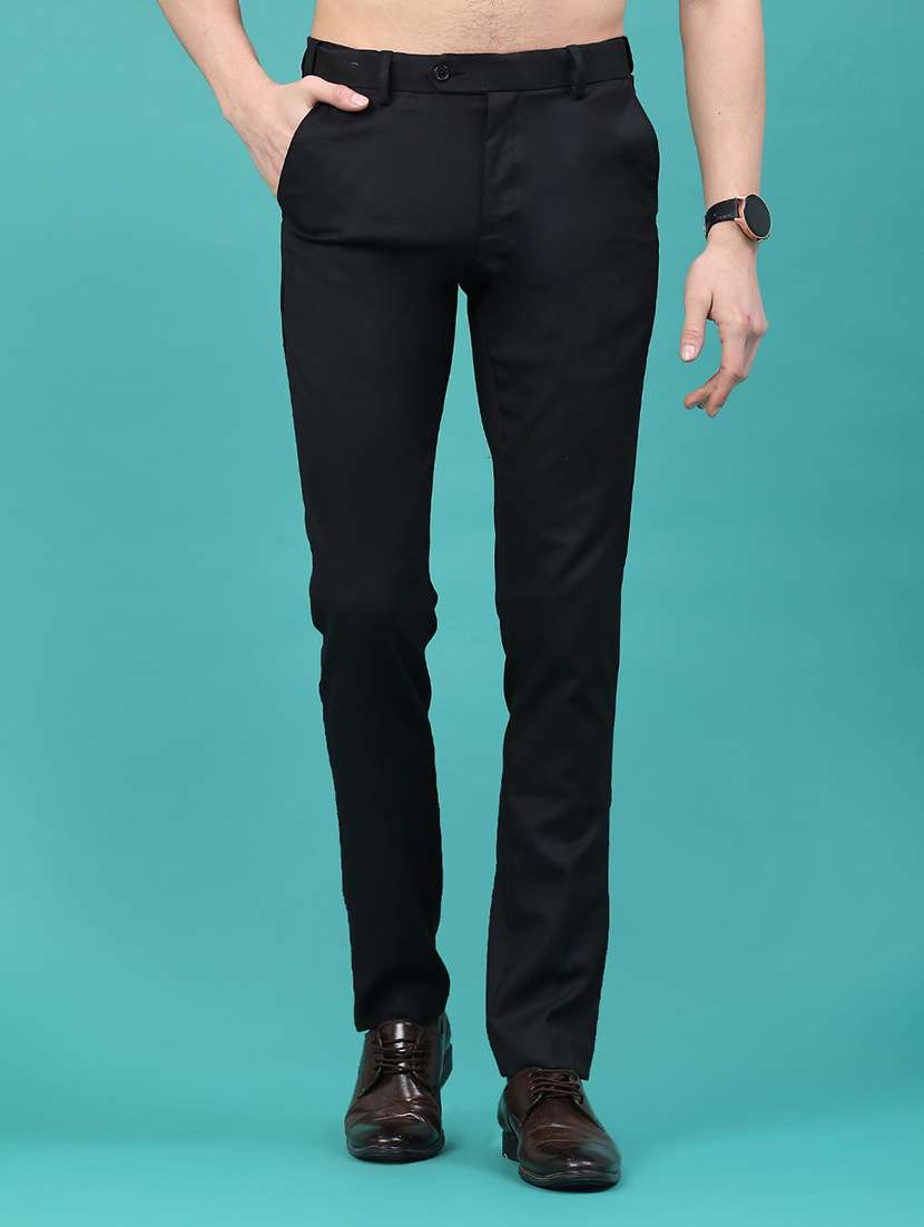 men black viscose flat front trousers formal trouser