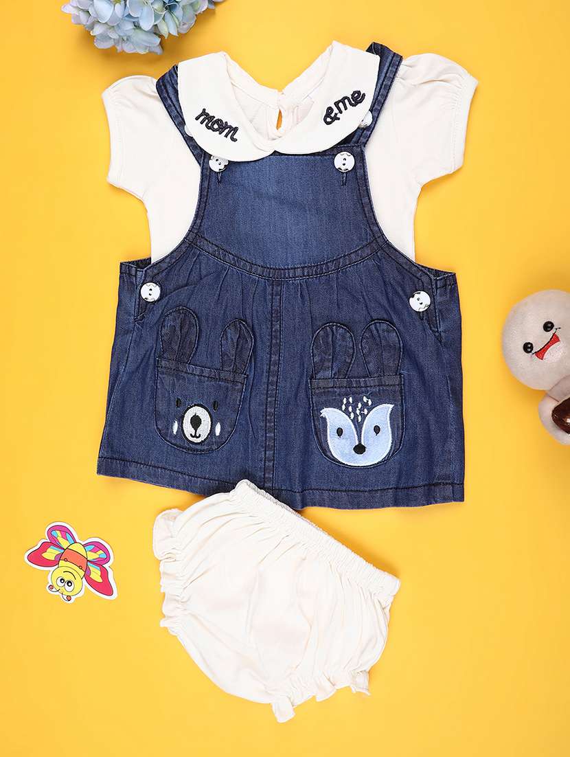 girls solid with work puff sleeves dungaree dress with bloomer