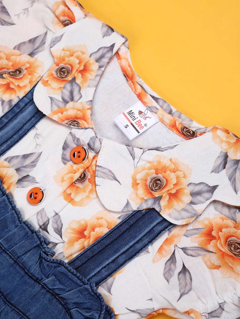 girls floral puff sleeves dungaree dress with bloomer - 22248624 -  Standard Image - 3