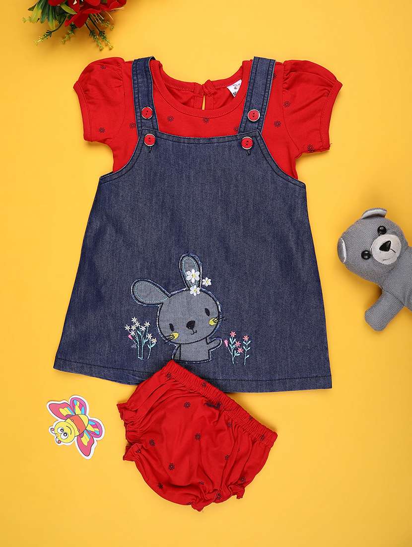 girls printed puff sleeves dungaree dress with bloomer