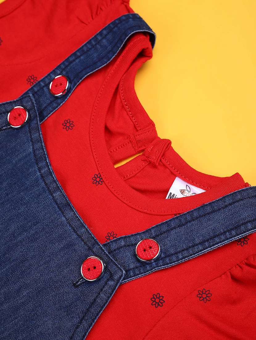 girls printed puff sleeves dungaree dress with bloomer - 22248631 -  Standard Image - 3