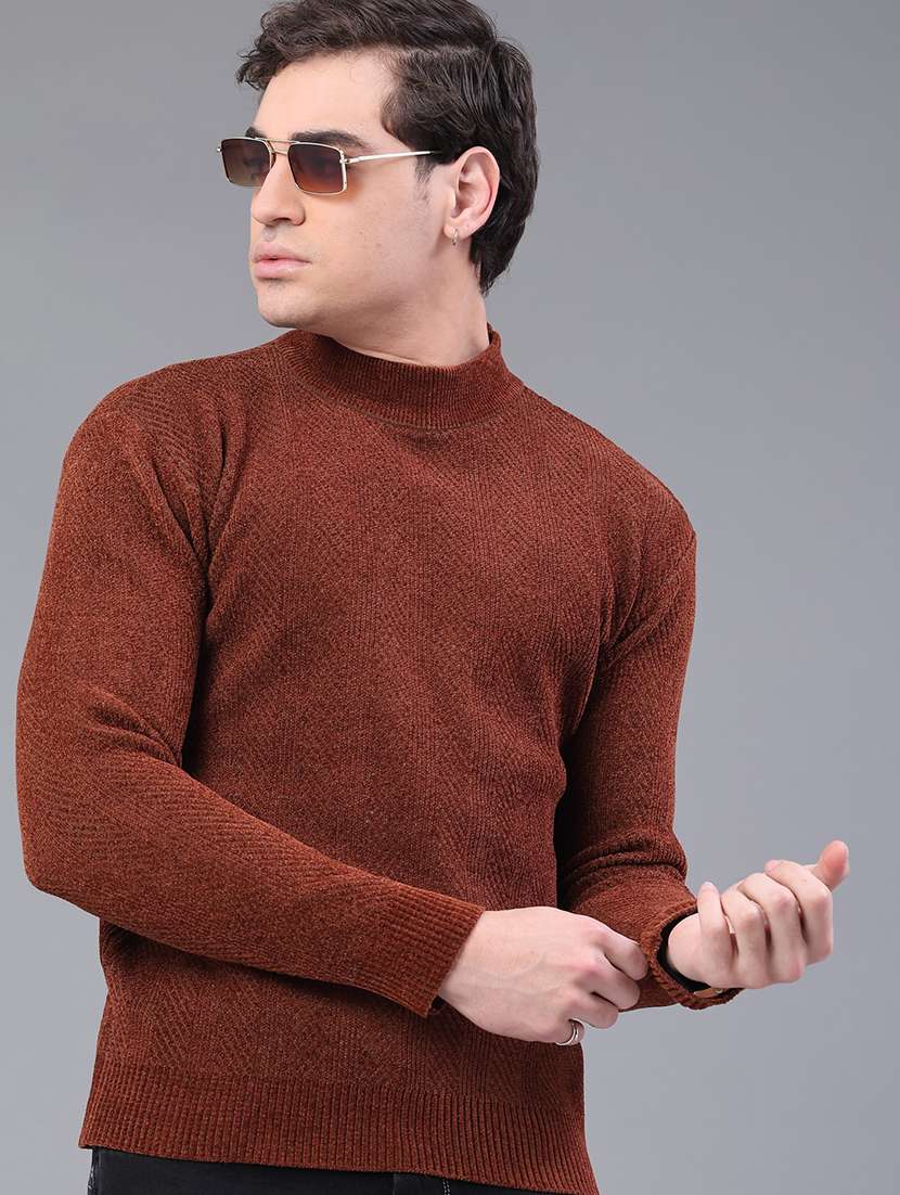 men self design long sleeve regular fit pullover 