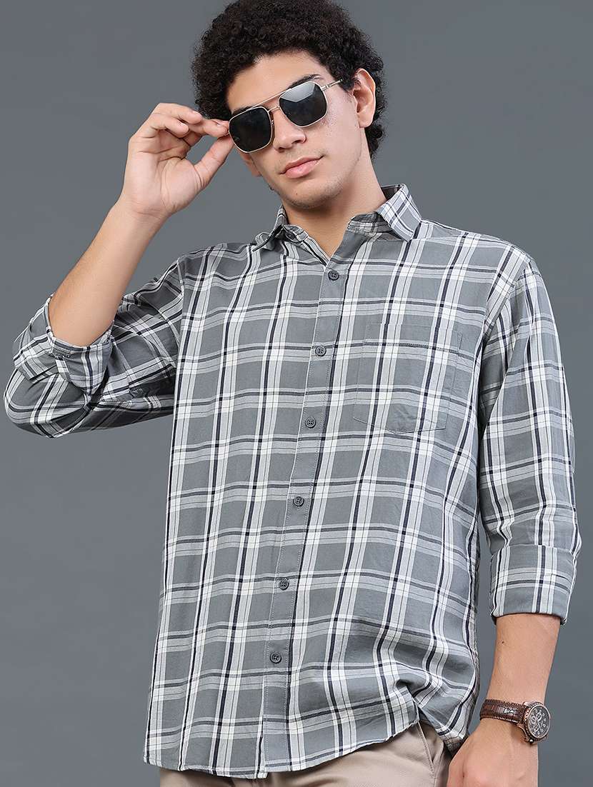 men checkered long sleeve regular fit casual shirt