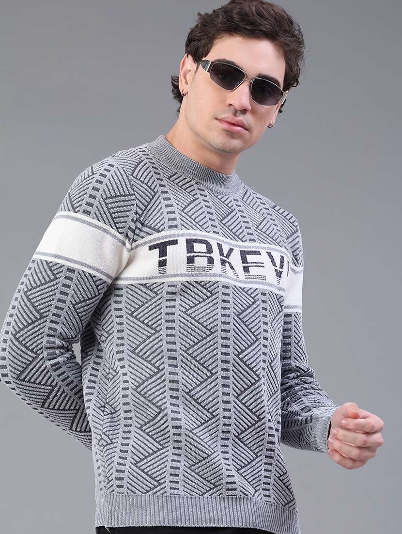 men self design long sleeve regular fit pullover 