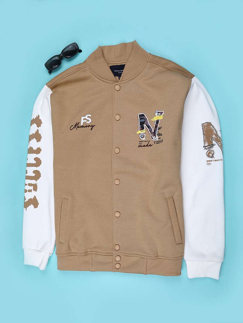 boys printed long sleeve varsity jacket