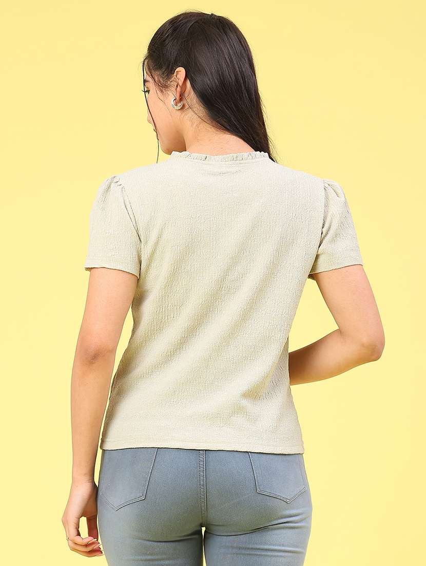 women solid puff sleeve button down  top - 22248779 -  Standard Image - 3