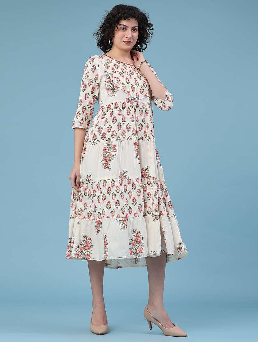 cream rayon tiered  dress - 22248789 -  Standard Image - 3