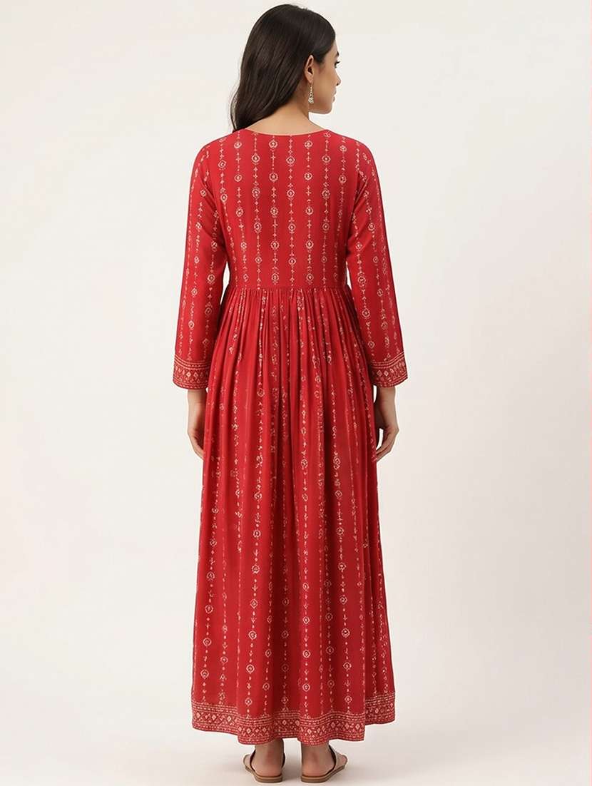 women printed long sleeves flared dress - 22248806 -  Standard Image - 3